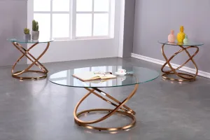 3 PC Elegant Rose Gold Glass Coffee Table Set - Model #5809B