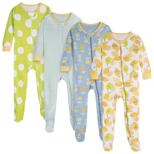 4-Pack Baby Girls Lemons Snug Fit Footed Pajamas