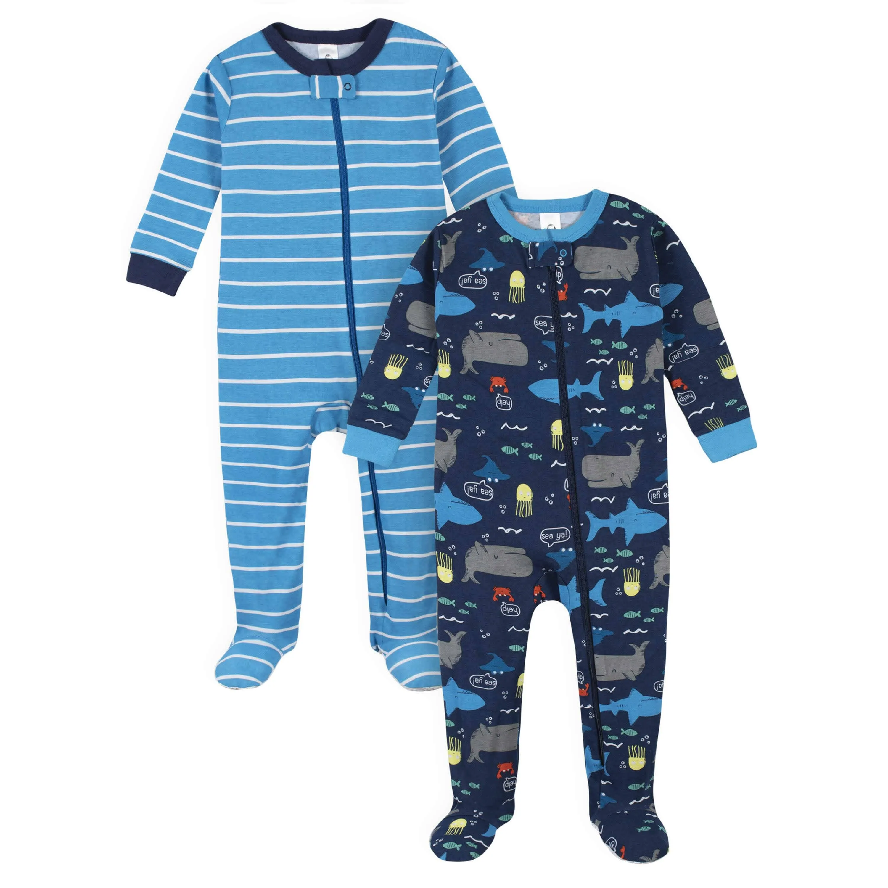 4-Pack Boys Dinosaurs & Sea Snug Fit Footed Cotton Pajamas