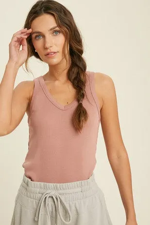 Amber's Little Sister Ribbed Knit V Neck Tank