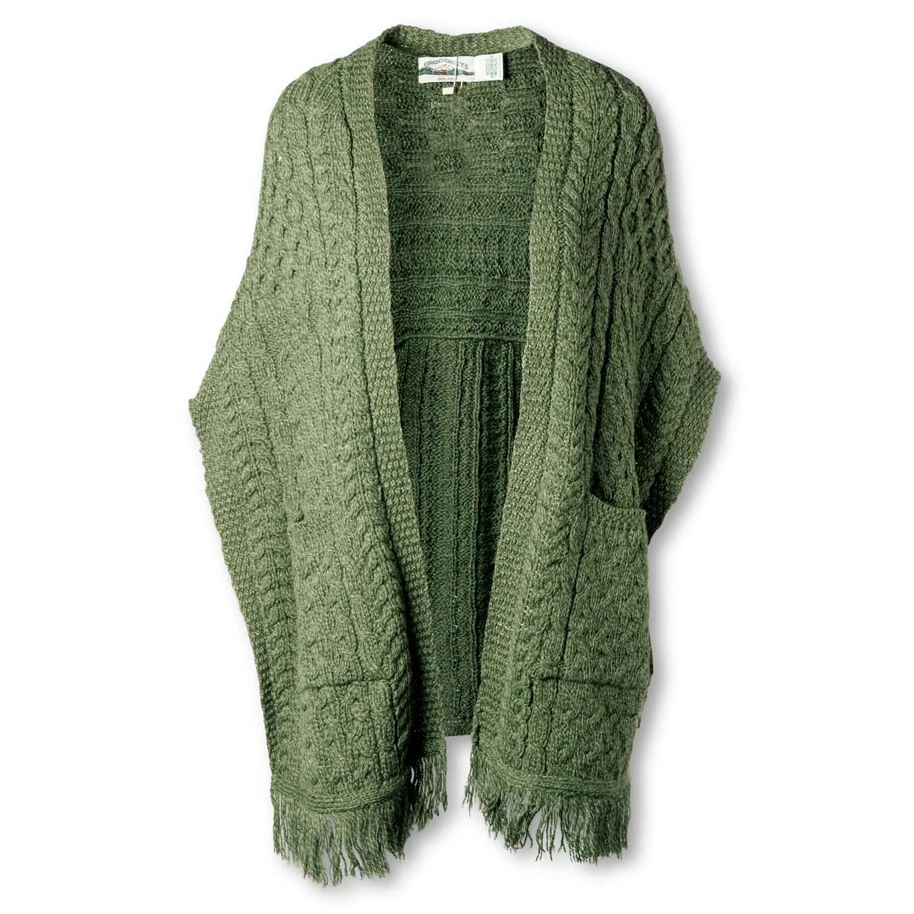 Aran Knit Shawl- Green