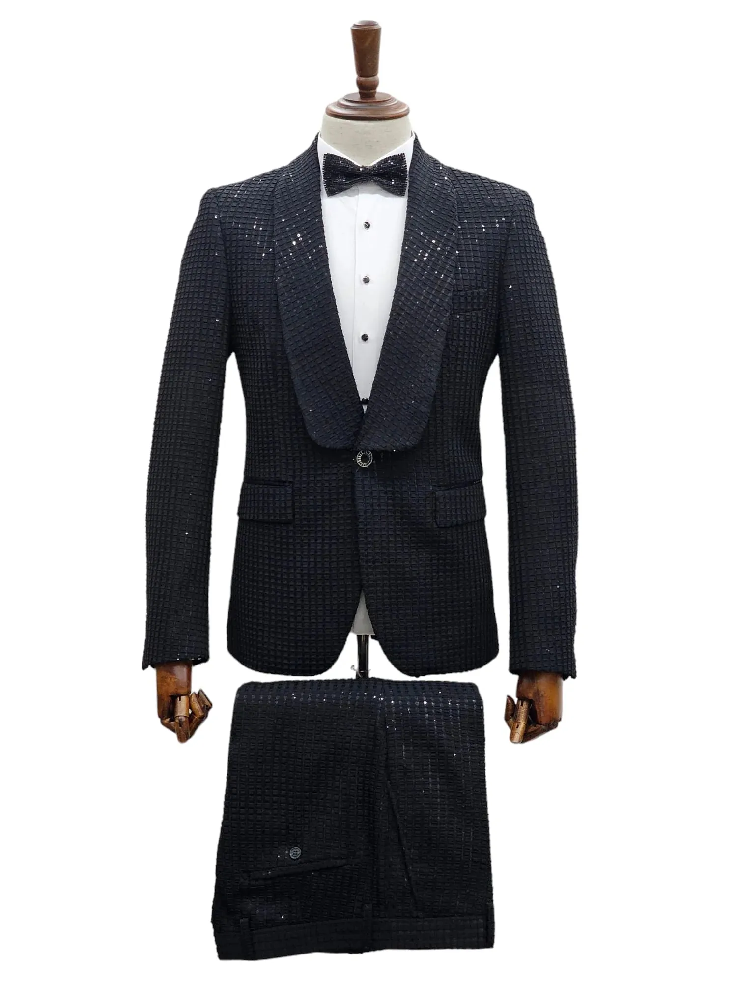 Black Sequin Tuxedo Suit - Starry Night Elegance