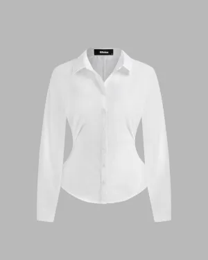 Collar Solid Button Long Sleeve White Shirt