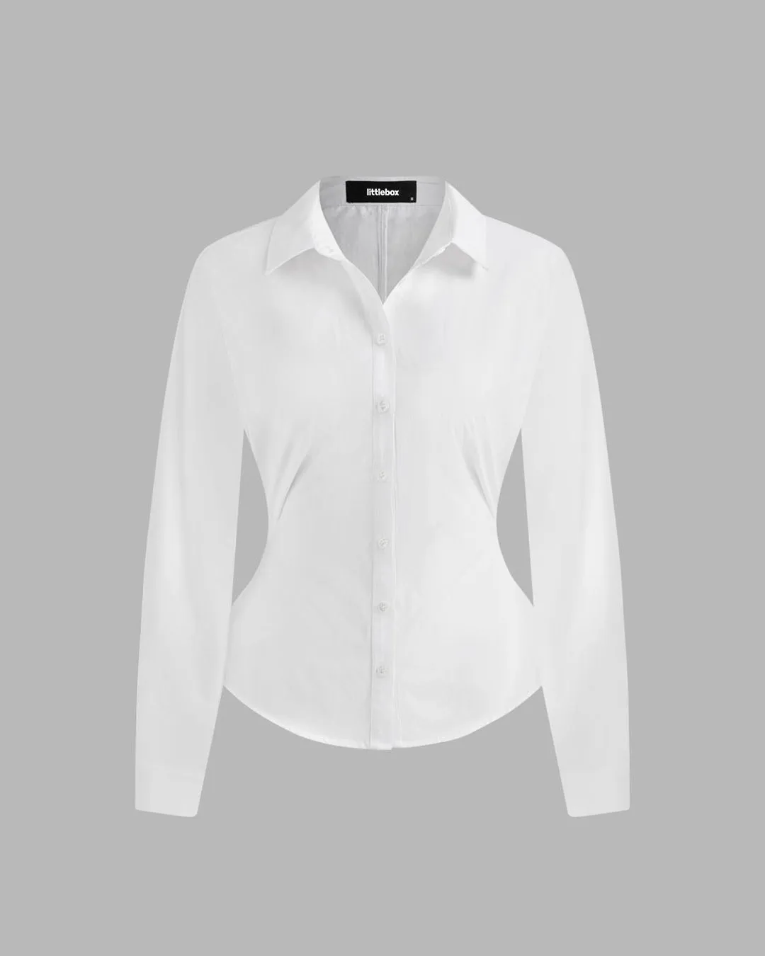 Collar Solid Button Long Sleeve White Shirt