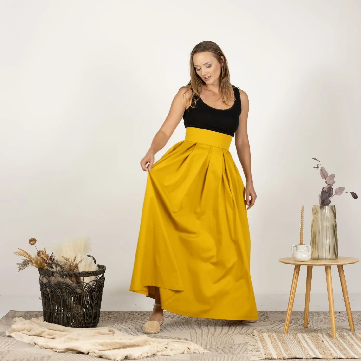 Cotton Skirt with High Rise