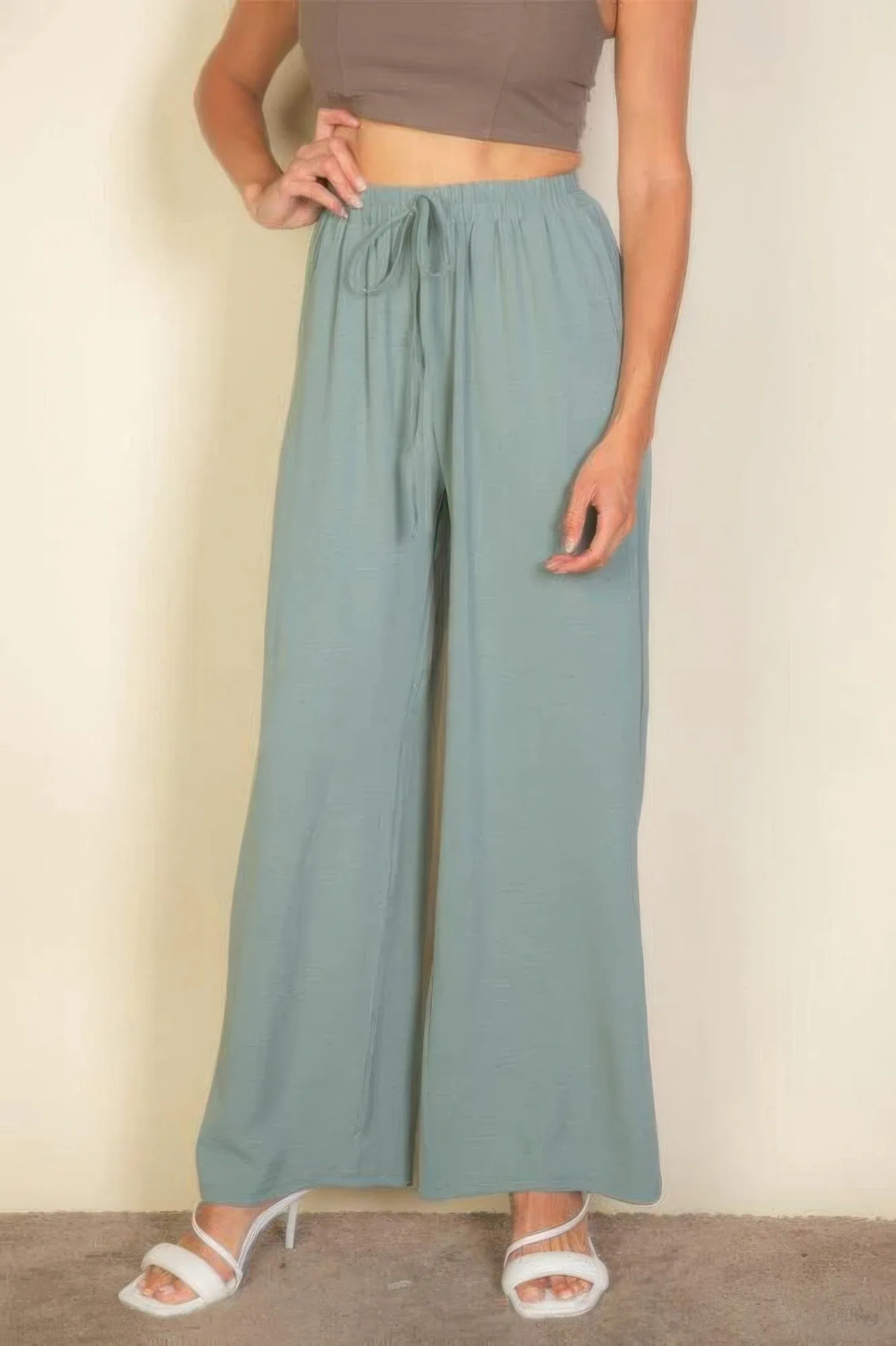 Drawstring Waist Wide Leg Minimalist Pants