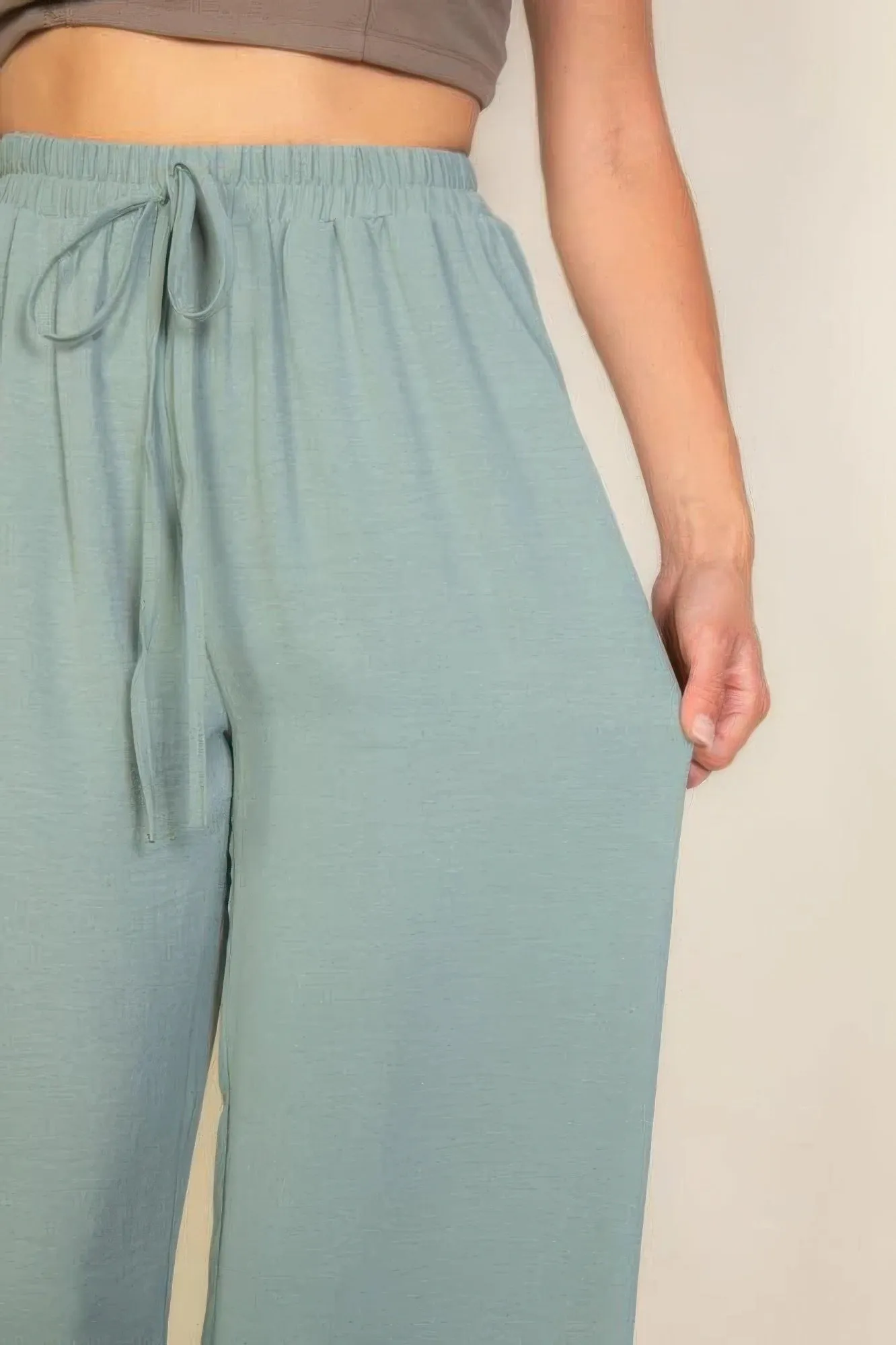 Drawstring Waist Wide Leg Minimalist Pants