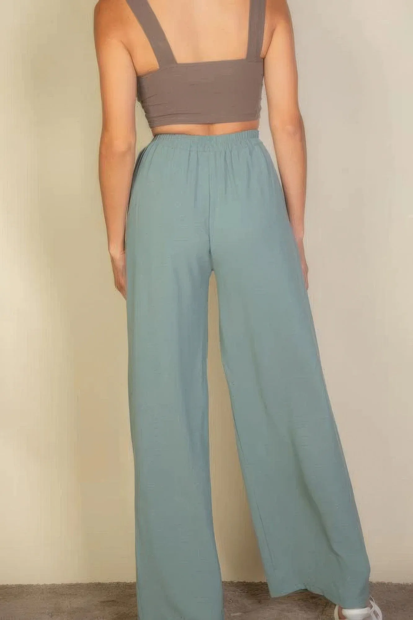 Drawstring Waist Wide Leg Minimalist Pants