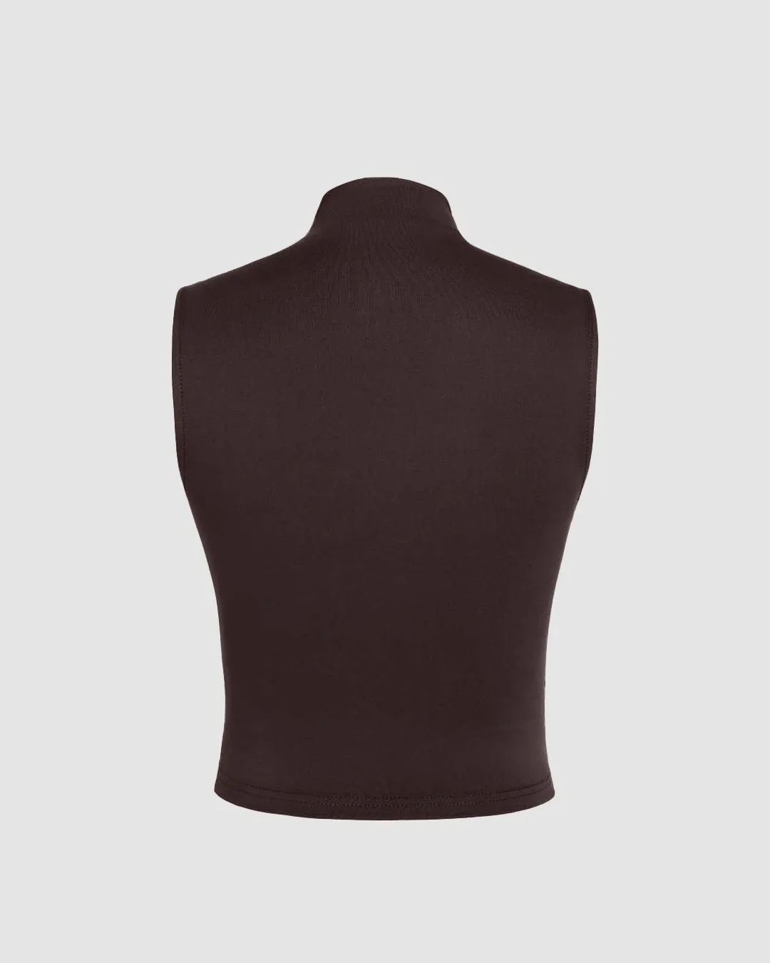 High Neck Ruched Sleeveless Chocolate Brown Crop Top