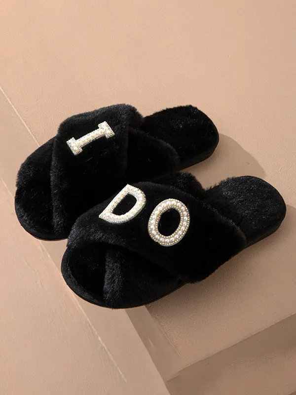 I Do Pearl Decor Furry Slipper