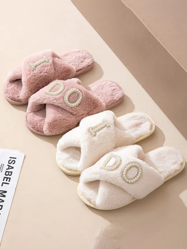 I Do Pearl Decor Furry Slipper