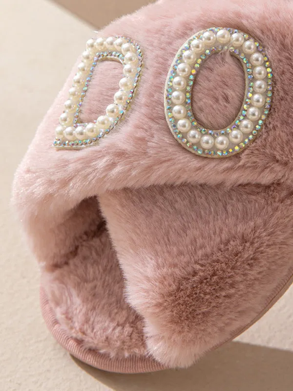 I Do Pearl Decor Furry Slipper