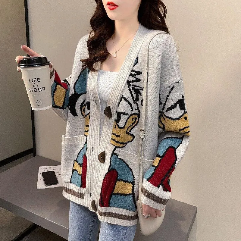 Joskaa Christmas Gift New 2024 retro jacquard sweater coat female autumn and winter plus size loose gothic clothes style thick knitted cardigan trend