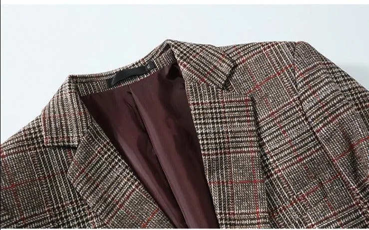 Men Blazer - Plaid Formal Blazer