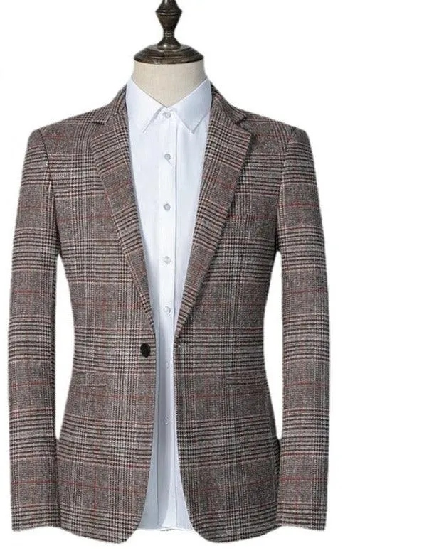 Men Blazer - Plaid Formal Blazer