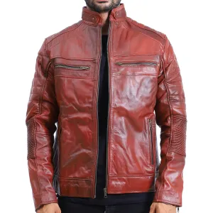 Mens Quilted Sheepskin Brown Leather Jacket