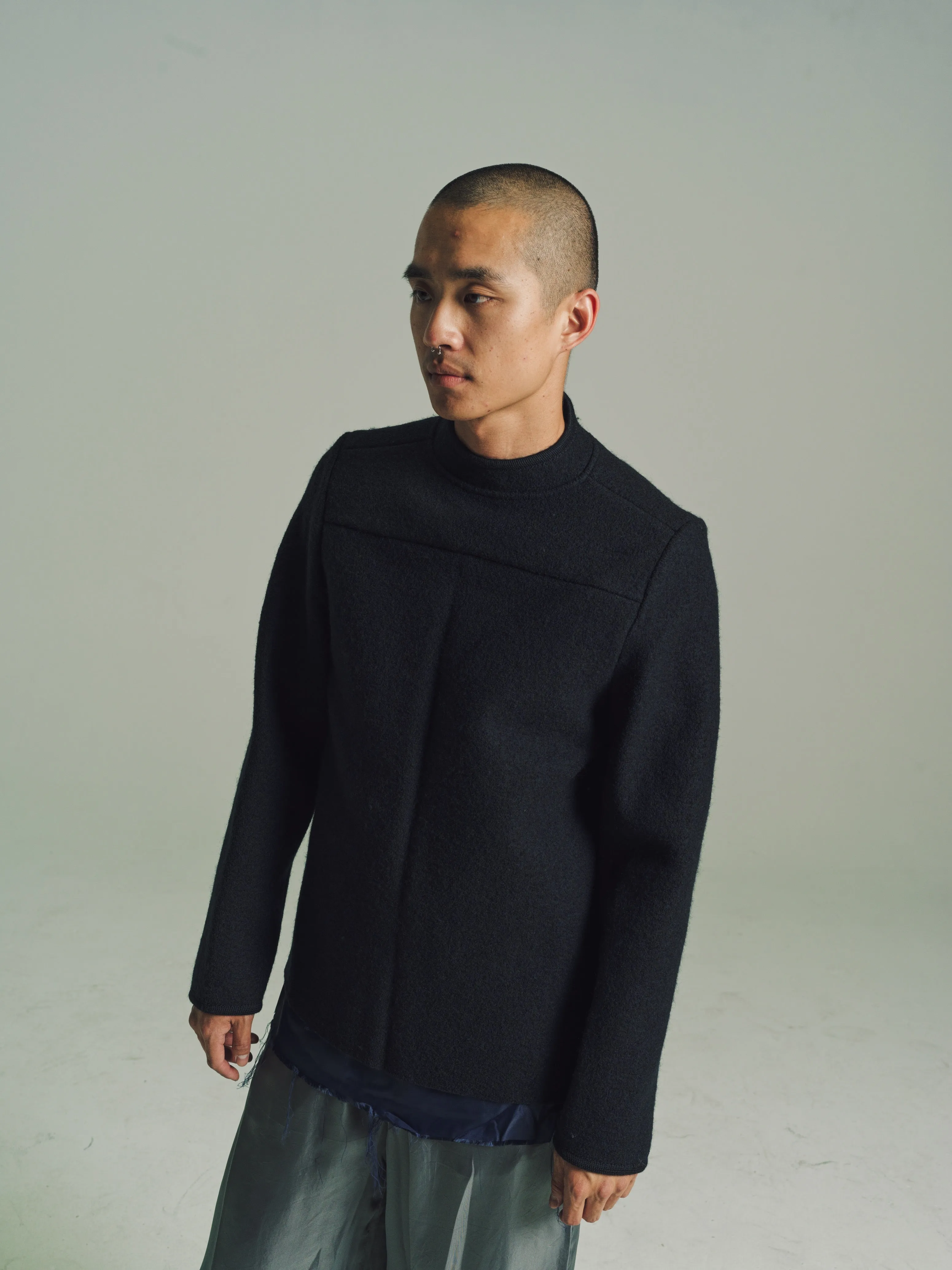 Navy Wool Long Sleeve Walker Top