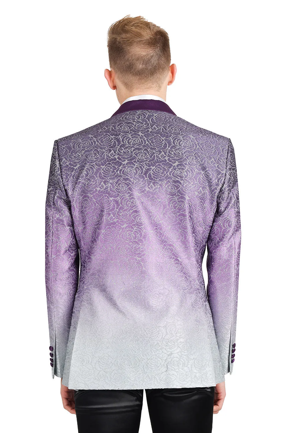 Purple Ombre with Silver Floral Fusion Dazzling Prom Blazer