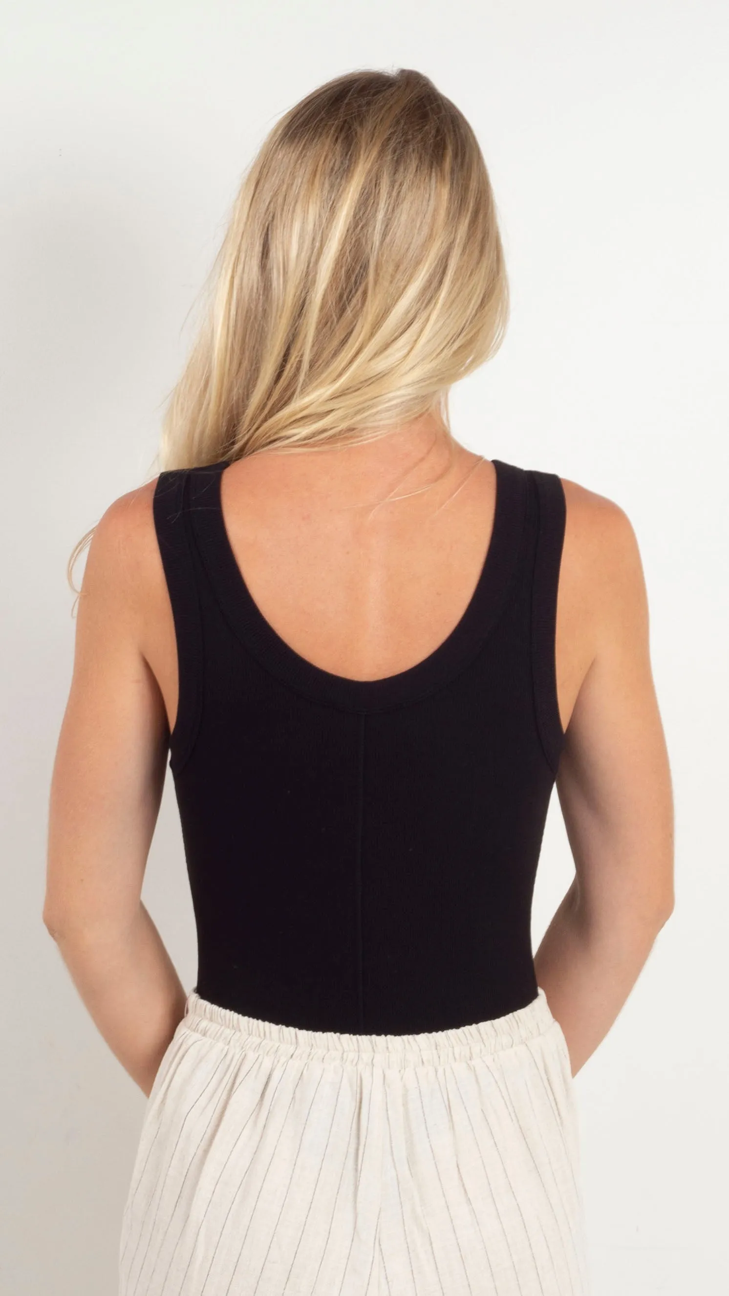 Ribbed Tank U Neck Bodysuit - Black