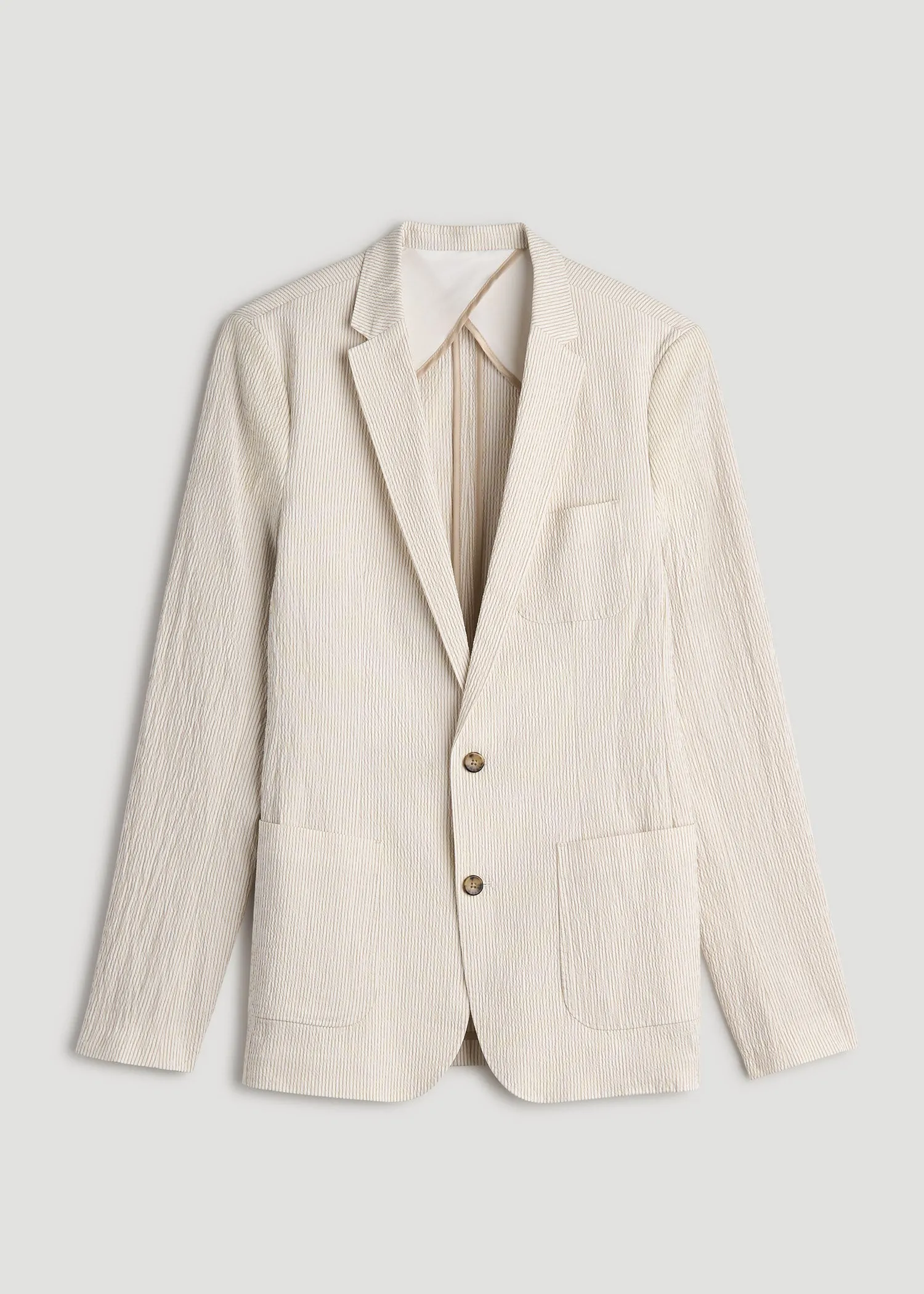 Stretch Seersucker Blazer for Tall Men in Off White and Beige Stripe