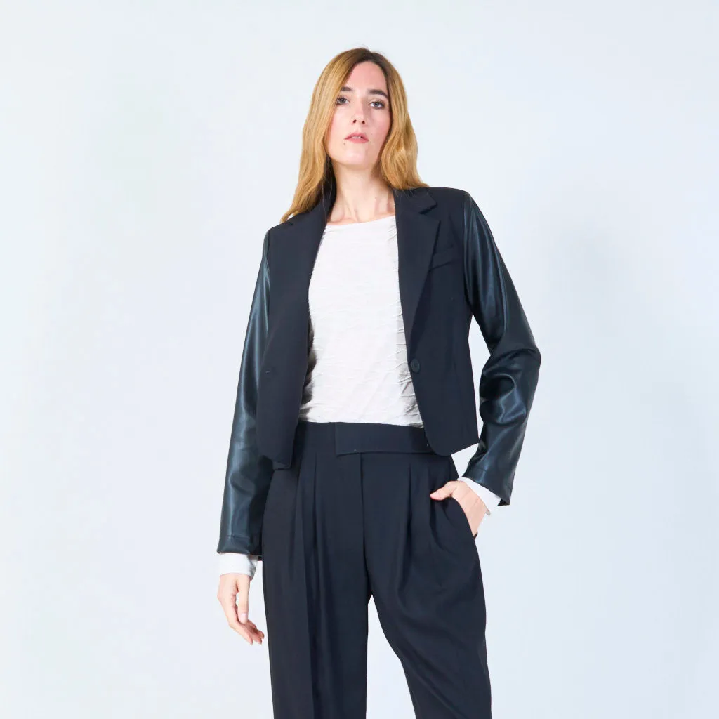 Two-tone cropped blazer with contrast sleeves wholesale