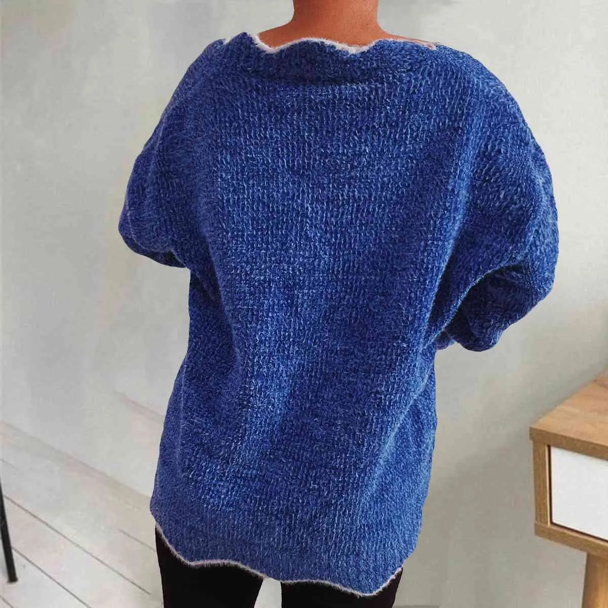 V-Neck Drop Shoulder Long Sleeve Sweater