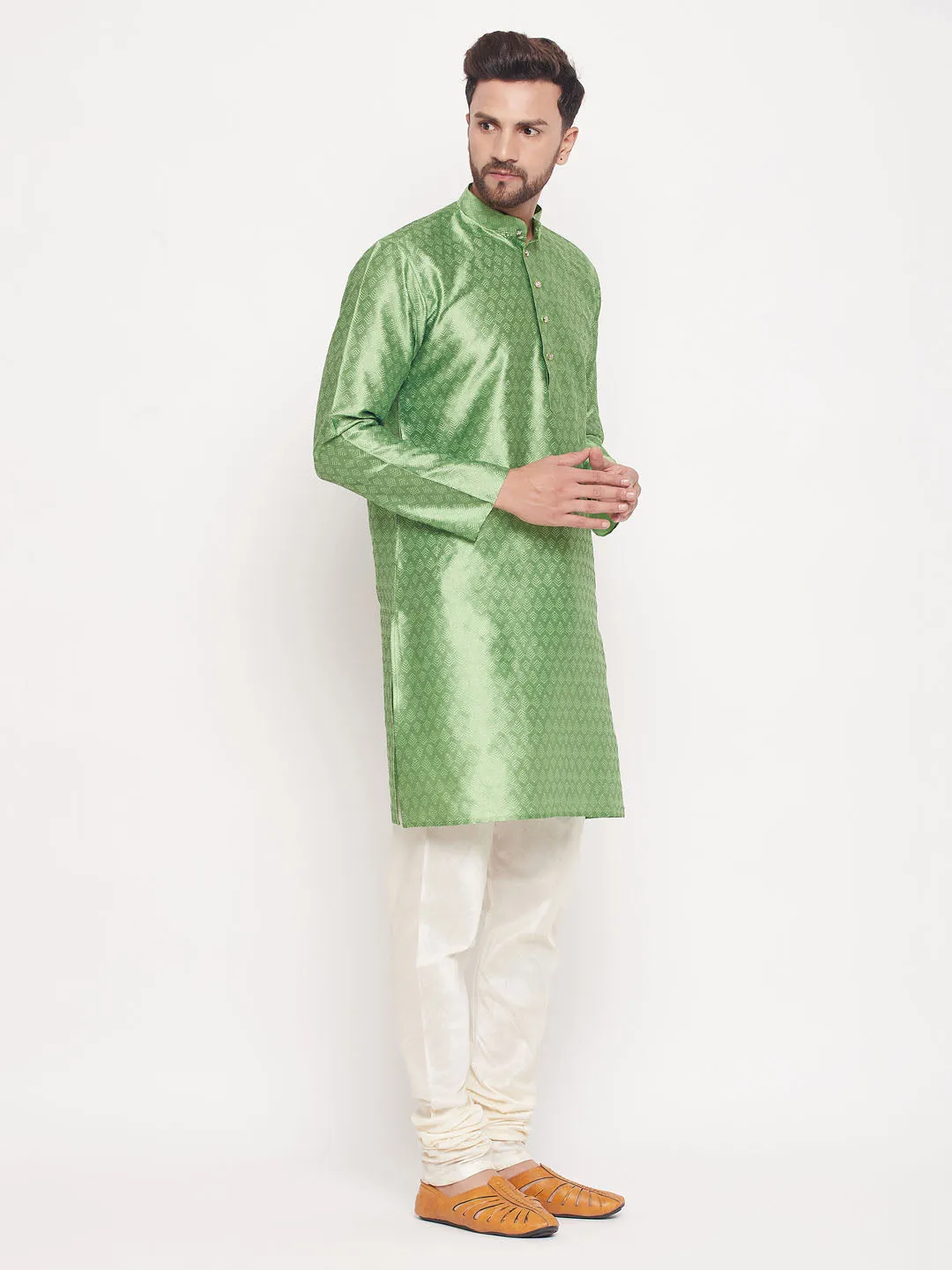 VASTRAMAY Men's Mint Green Kurta Pyjama