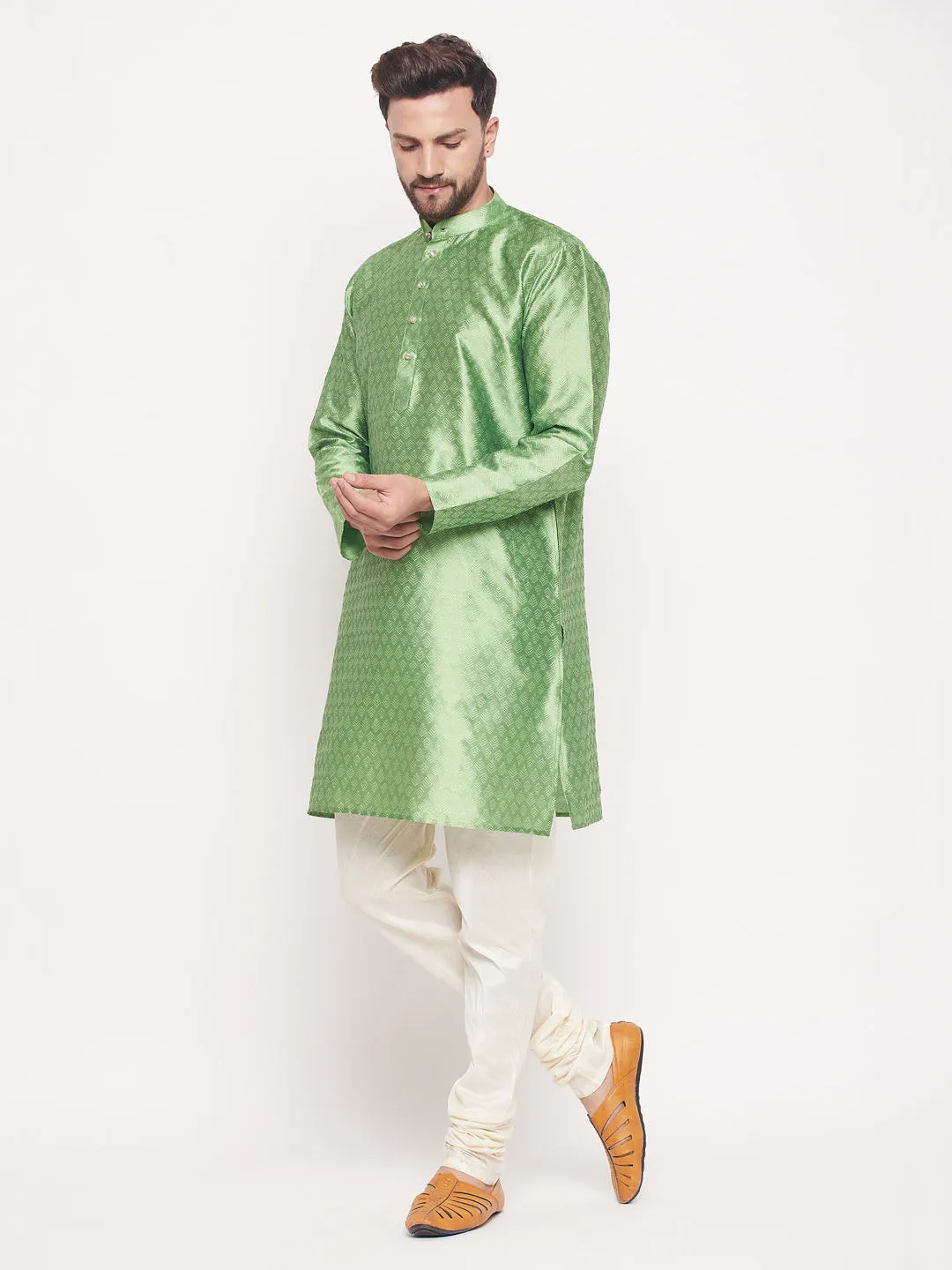 VASTRAMAY Men's Mint Green Kurta Pyjama