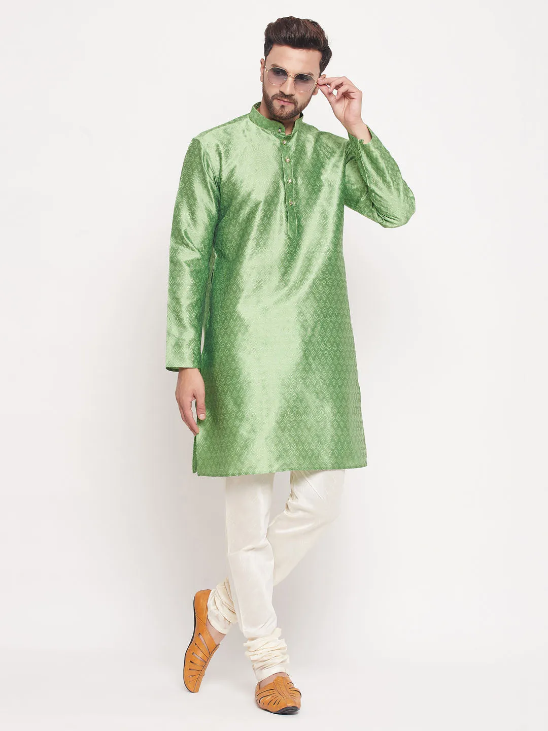 VASTRAMAY Men's Mint Green Kurta Pyjama