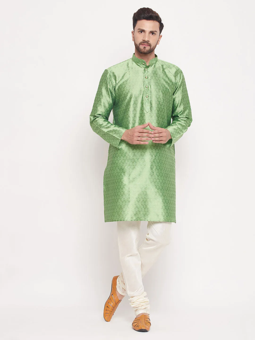 VASTRAMAY Men's Mint Green Kurta Pyjama