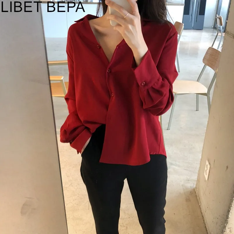 Women's Fashionable Single Breasted Shirt Loose Minimalist Style Tops