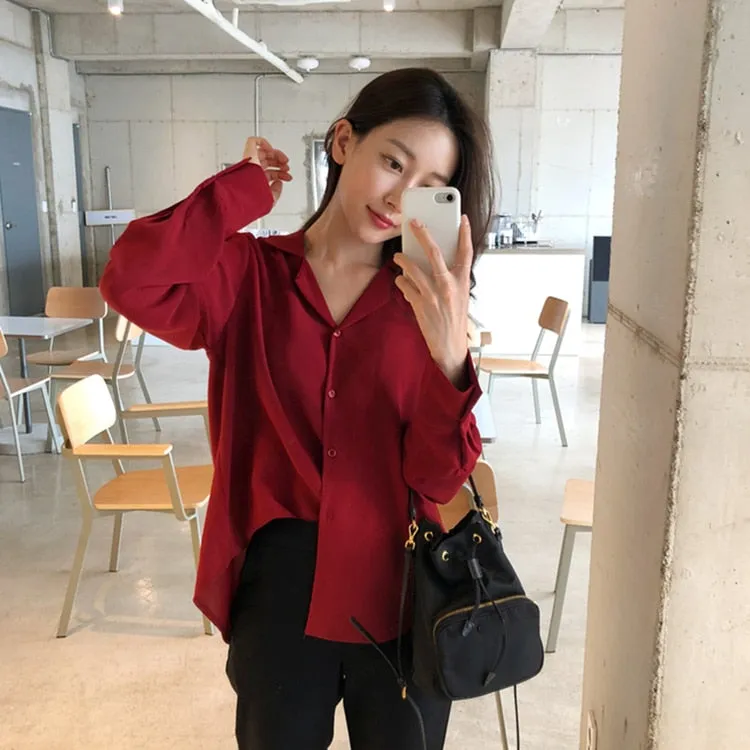 Women's Fashionable Single Breasted Shirt Loose Minimalist Style Tops