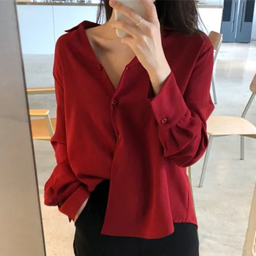 Women's Fashionable Single Breasted Shirt Loose Minimalist Style Tops